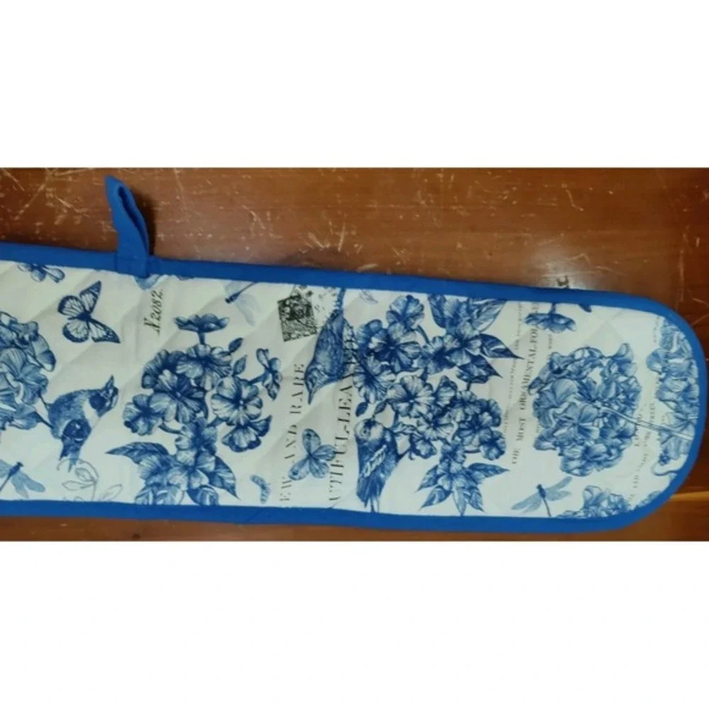 Michel‎ Design Works Double Oven Glove Mitts Blue Bird Flower Postal Euc